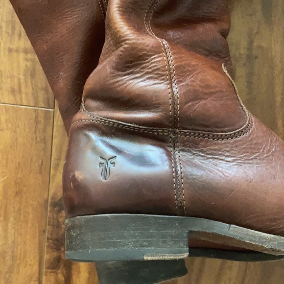 Frye tall boots; cognac, size 7. Well-worn. - Picture 5 of 7